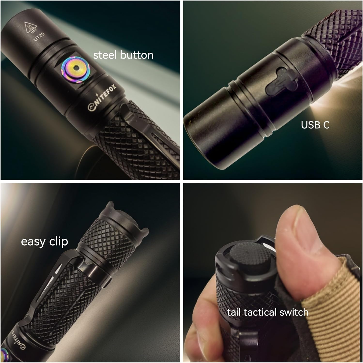 UT20 18650 double switch tactical flashlight
